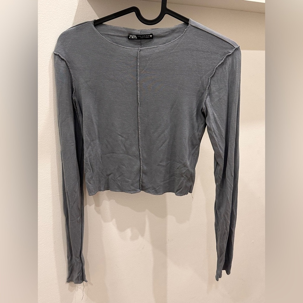 Zara gray blue long sleeve crop top